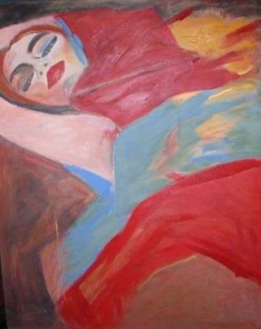 Donne couchee sur coleurs